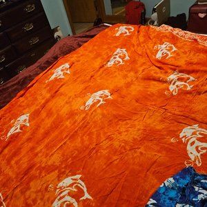 two print dye sarong beach pool wrap skirt orange dolphins flowers